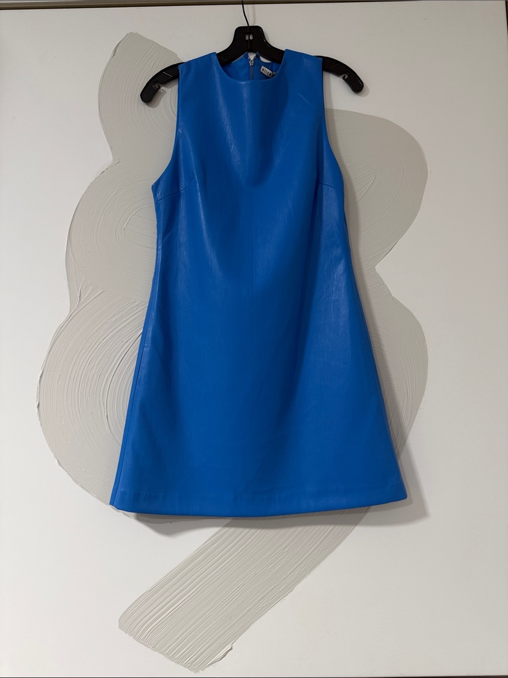 Alice+Olivia Sleeveless Blue A-Line faux leather mini Shift Dress